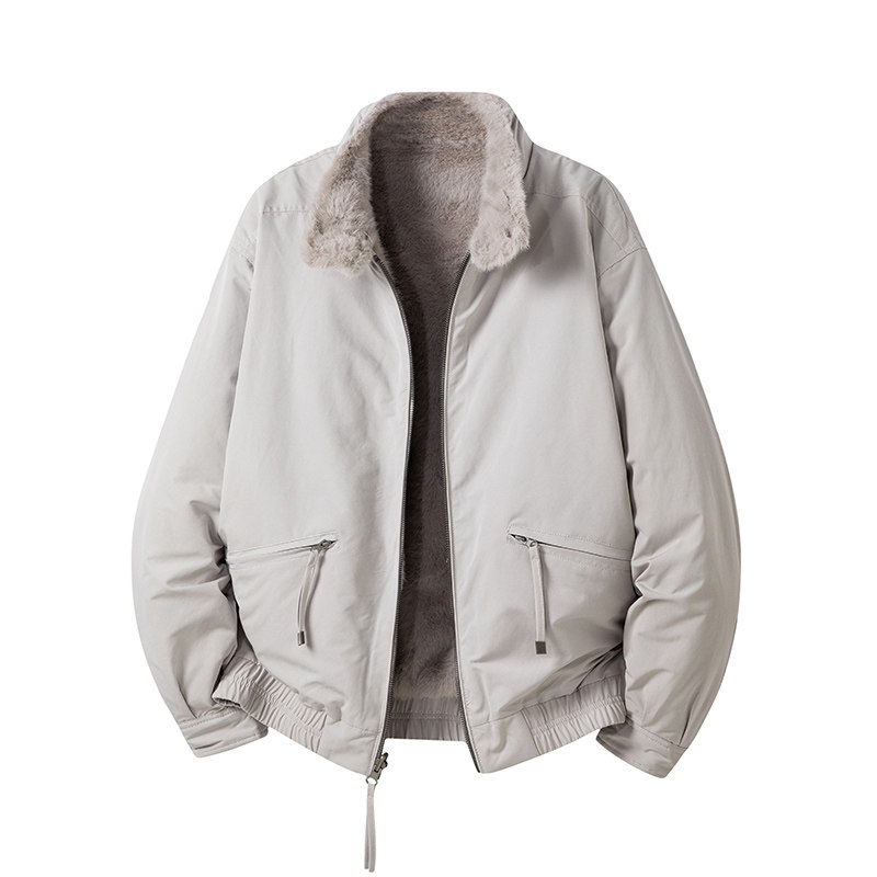 2025新款仿貂绒毛双面穿棉衣男保暖加厚款商务休闲夹克加绒毛外套