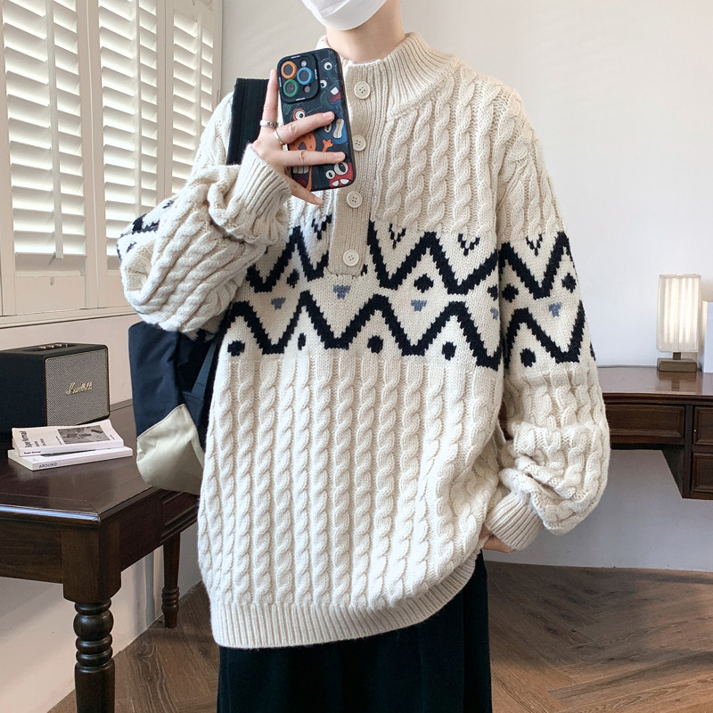 雅鹿2025新款宽松休闲中长款套头毛衣男学生外穿厚针织衫线衣外套