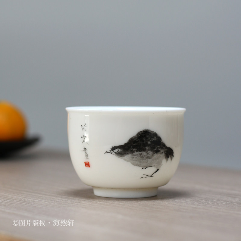 手绘八大山人主人杯 功夫茶具玉瓷茶杯品茗杯喝茶碗个性单杯 大号,餐饮具,茶杯,淘宝优惠券,粉丝福利购,淘宝优惠卷