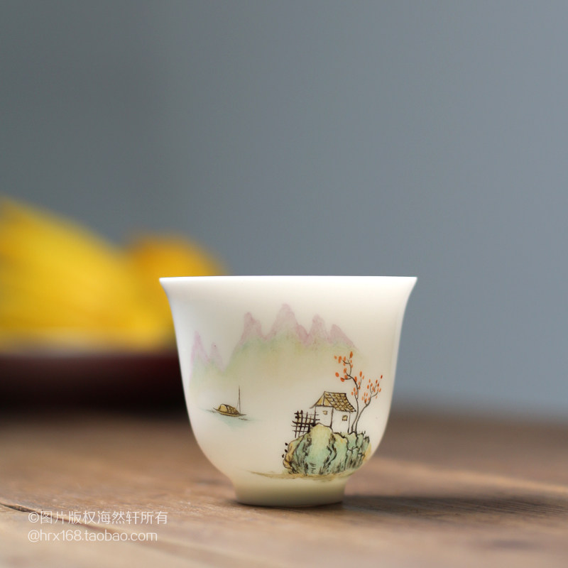原创手绘山居图 玉瓷釉上彩品茗杯 手工单杯铃铛杯 潮州功夫茶具,餐饮具,茶杯,淘宝优惠券,粉丝福利购,淘宝优惠卷