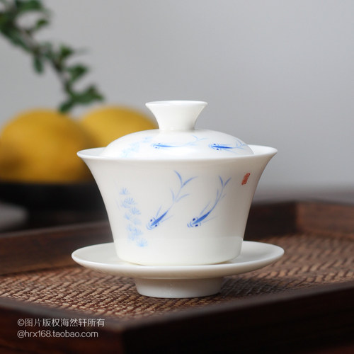 盖碗手绘三才碗玉瓷复古