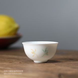 传统潮州功夫茶具茶杯彩瓷杯手绘草兰花杯蛋壳杯单丛小茶杯 超小