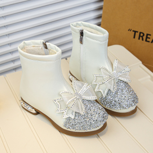 儿童短靴女童公主靴小女孩秋冬季加绒马丁靴小高跟婚礼表演礼服鞋