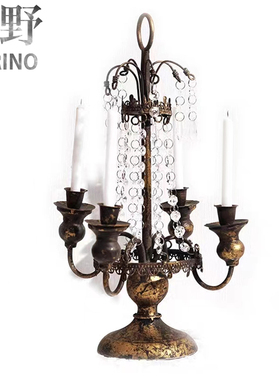 森野照明 乡村复古做旧烛台烛光晚餐道具家居浪漫灯蜡烛台四头铁