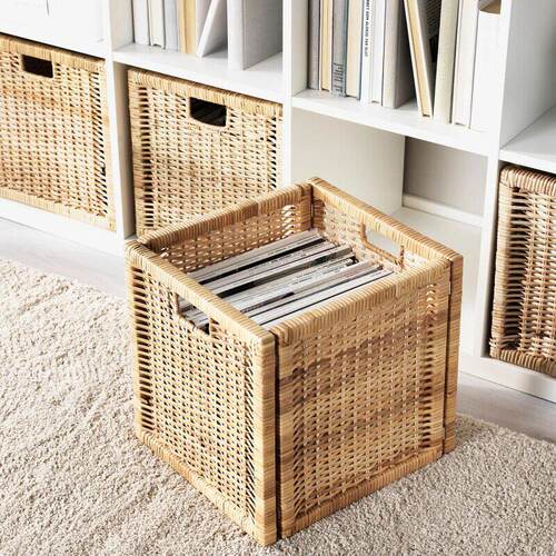 IKEA宜家博纳斯篮藤条32x34x32厘米家用收纳筐储物篮可搭配卡莱克
