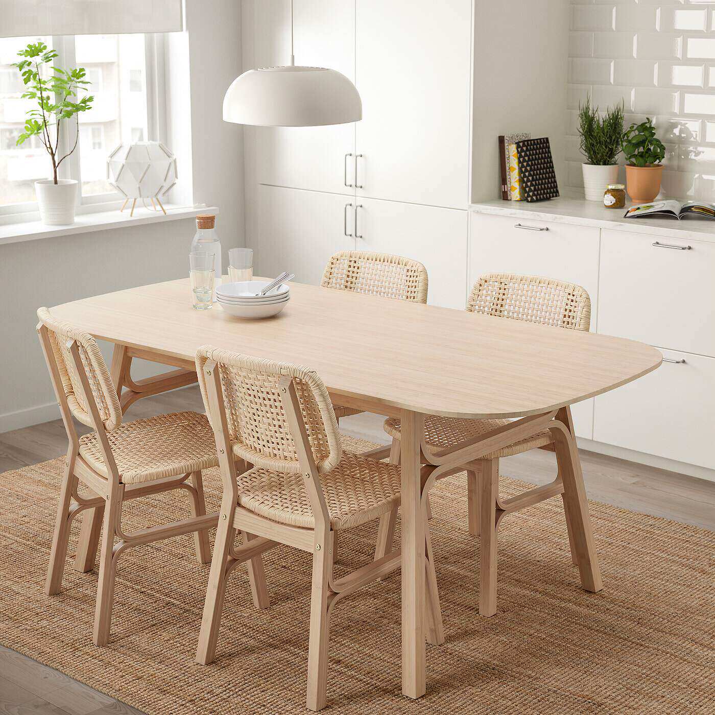 IKEA宜家代购沃斯罗一桌四椅竹180x90厘米家用简约现代餐桌椅组合