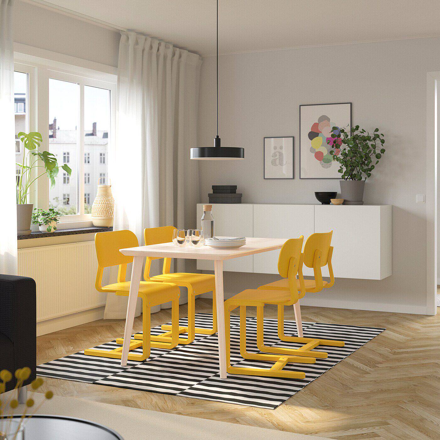 IKEA宜家代购利萨伯吕坎一桌四椅140x78cm家用简约餐厅桌椅组合