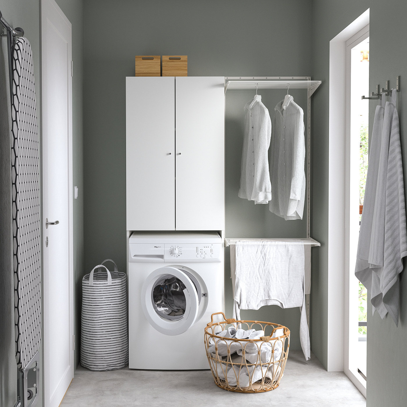 IKEA宜家代购尼逊洗衣机柜白色65x190厘米家用收纳柜阳台储物柜