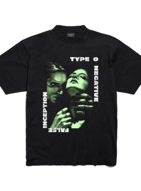 False Inception乐队Type o negative复古vtg小领口洗水黑短袖T恤