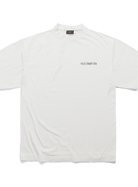 False Inception水泥白CE标志纯棉原创基础百搭小领口宽松短袖T恤