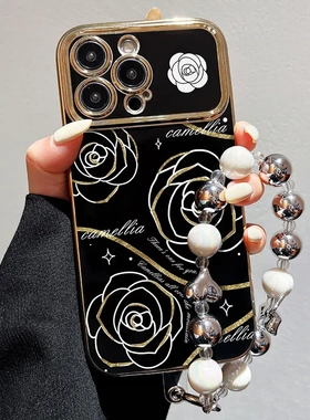 大视窗适用iPhone15手机紫夜蝴蝶苹果13黑色山茶花苹果14软壳保护