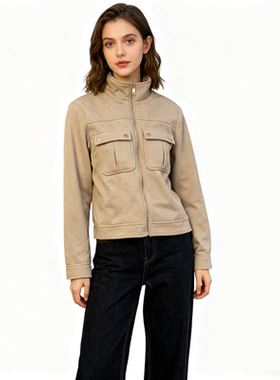 C0834任3件包邮外贸欧美单女士毛呢外套新款翻脸拉链宽松百搭上衣