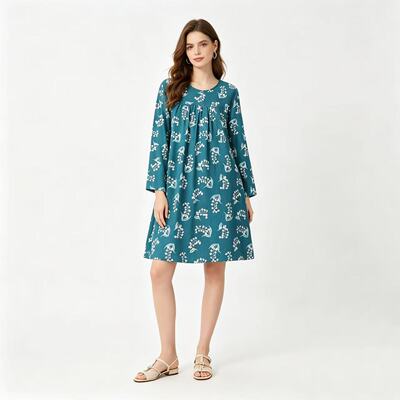 BB3631外贸日单女士连衣裙夏季新款复古碎花V领宽松显瘦中长裙