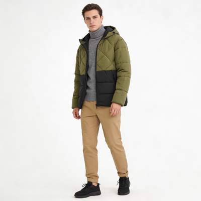 F5297任3件包邮外贸欧美潮流男士棉衣冬季新款连帽拼色宽松棉服