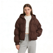 O4252外贸欧美单女士棉衣冬季 棉服 宽松短款 新款 连帽拉链宽松时尚