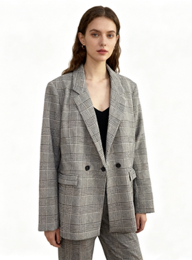 B8560任3件包邮外贸欧美单女士西装新款翻领双排扣气质通勤风外套