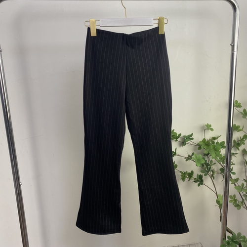 E7530任3件包邮外贸欧美单女装九分裤秋款松紧腰修身条纹微喇裤