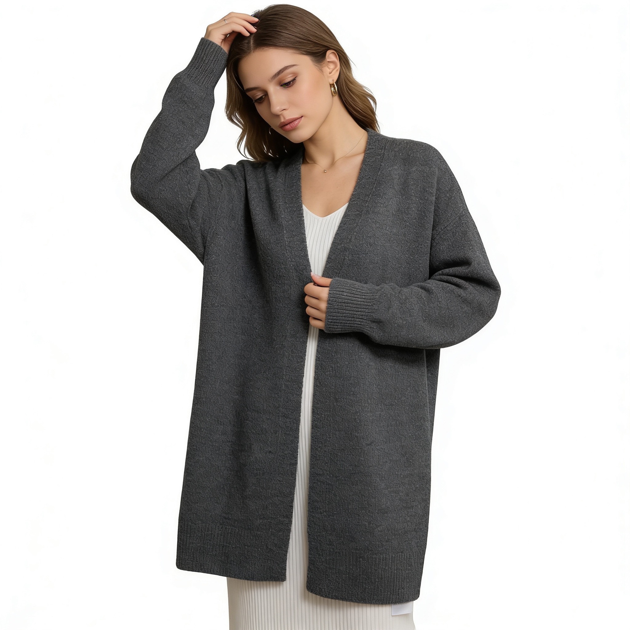 A5669外贸欧美女士针织开衫新款V领宽松显瘦松弛感中长款毛衣,女装/女士精品,毛针织衫,淘宝优惠券,粉丝福利购,淘宝优惠卷