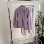 秋冬女士毛绒家居服立领套头摇粒绒睡衣松紧腰睡裤 F2544任3件 包邮