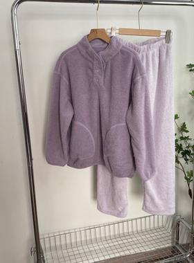 F2544任3件包邮秋冬女士毛绒家居服立领套头摇粒绒睡衣松紧腰睡裤