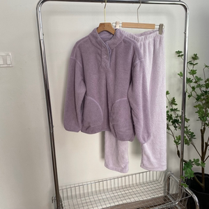F2544任3件包邮秋冬女士毛绒家居服立领套头摇粒绒睡衣松紧腰睡裤