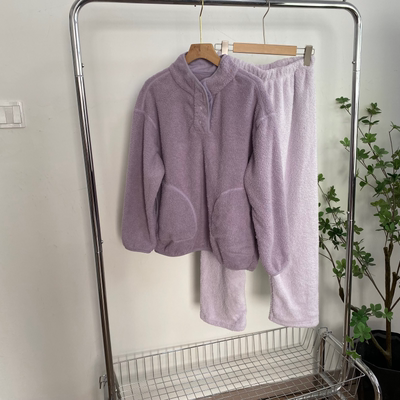 F2544任3件包邮秋冬女士毛绒家居服立领套头摇粒绒睡衣松紧腰睡裤