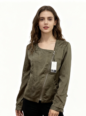 BB3620任3件包邮外贸日单女士薄外套秋款半圆领拉链显瘦百搭上衣