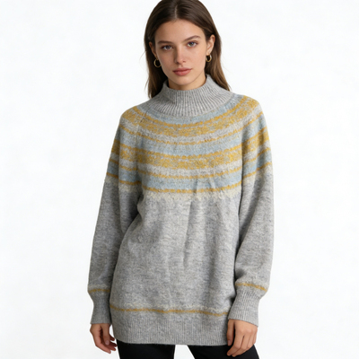 G6353外贸日单女士毛衣新款半高领套头拼色宽松慵懒风时尚针织衫