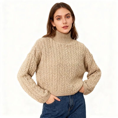 KK4593任3件包邮外贸欧美女士毛衣半高领套头麻花花纹修身针织衫