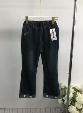 A1972任3件包邮外贸韩版儿童加绒牛仔裤秋冬松紧腰甜美女童直筒裤