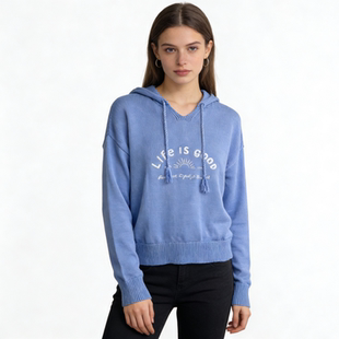 毛衣 连帽套头宽松百搭线衫 A5285外贸欧美单休闲女生针织衫 新款