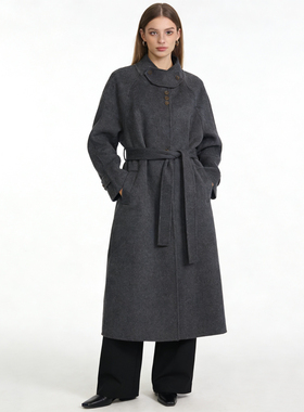 F4586时尚通勤风女士羊毛大衣新款立领有扣宽松气质长款呢大衣