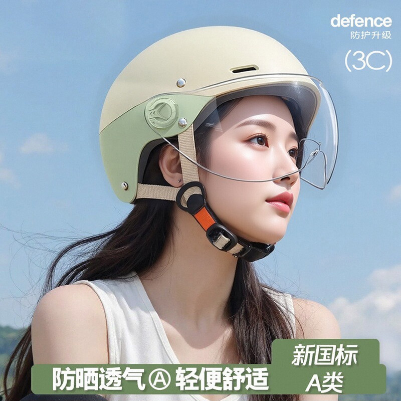 3C认证国标电动车头盔男女夏季运动骑行头盔新款防晒镜片