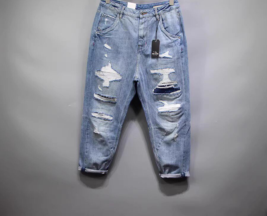 ABLEJEANS八九分破洞牛仔妈咪裤