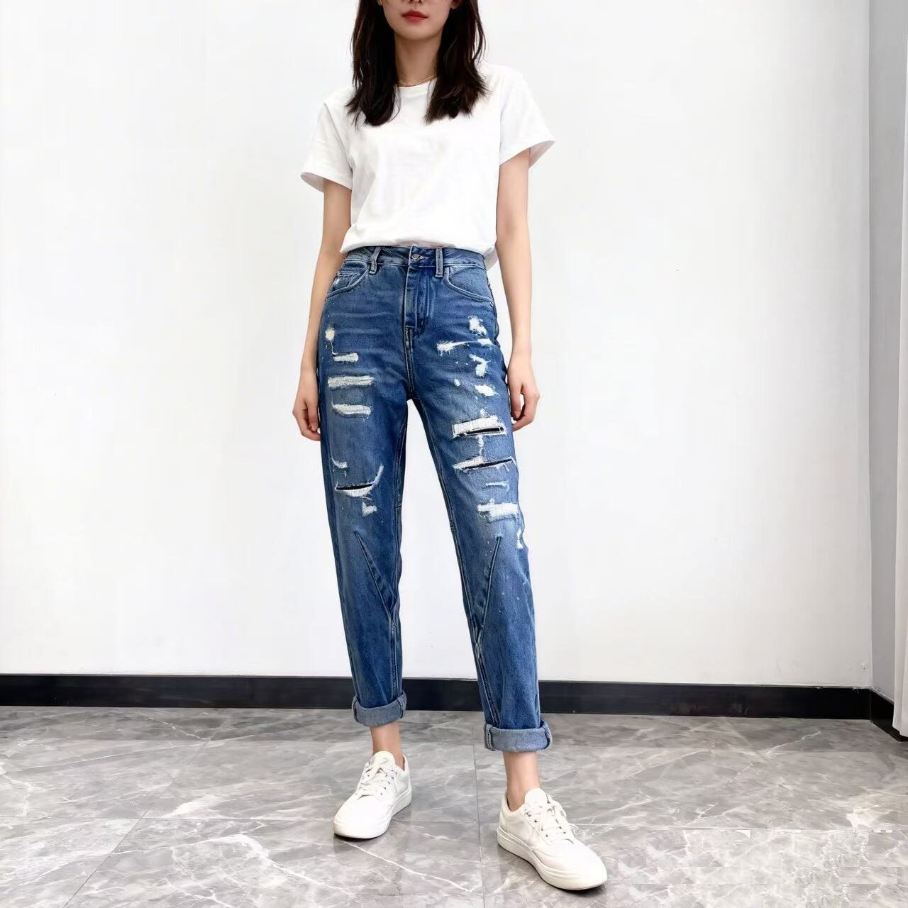 ABLEJEANS女牛仔裤宽松锥形长裤