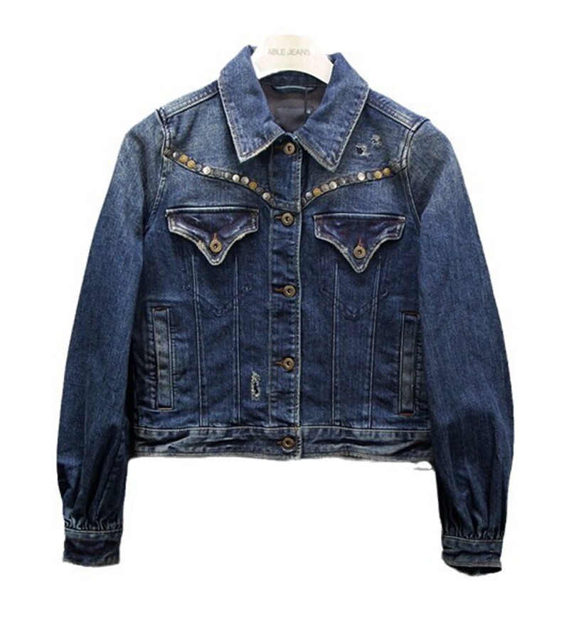 ABLEJEANS短款牛仔撞钉牛仔夹克
