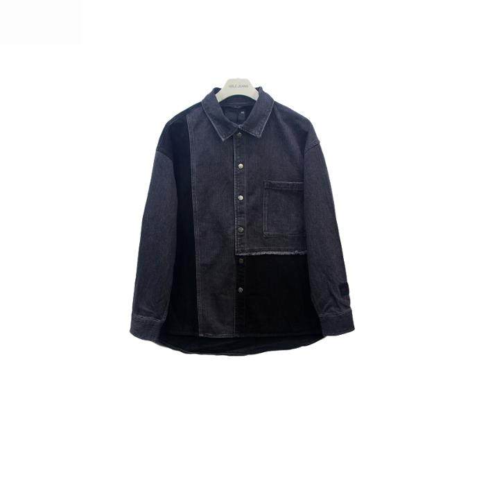 ABLEJEANS可脱卸帽长袖拼接衬衫