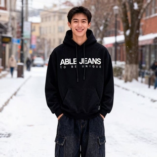 外套 黑色连帽针织运动宽松套头针织衫 ABLE JEANS男女卫衣秋冬新品