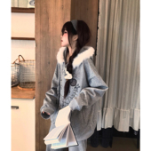 TUDOU土豆猫韩系慵懒松弛感毛领连帽卫衣外套女宽松氛围早秋穿搭
