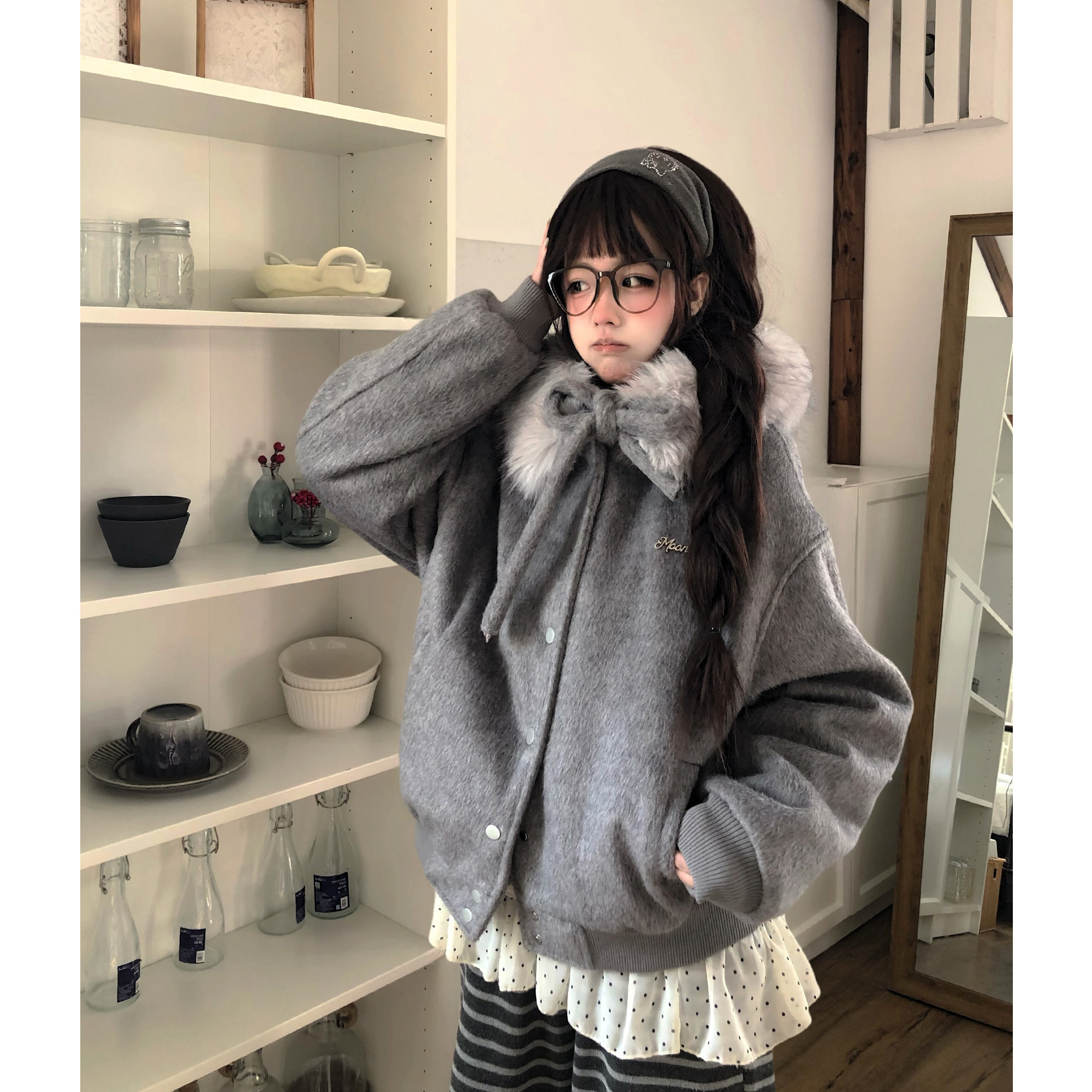 土豆猫韩系巨好看毛领冬季外套女