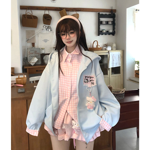 TUDOU土豆猫可爱假两件连帽卫衣女设计感小众宽松慵懒早春外套女