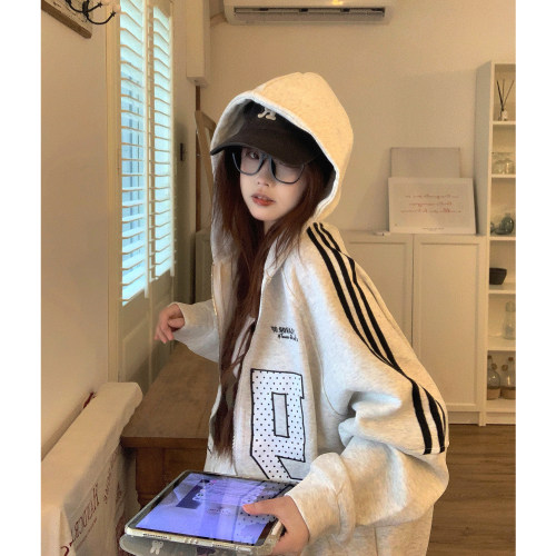 韩系连帽开衫卫衣外套女宽松慵懒