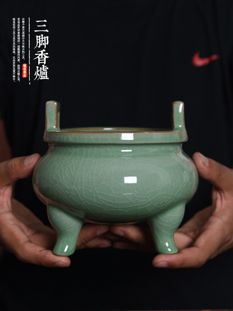 大号陶瓷烧香炉双耳炉三足炉家用室内拜佛供奉炉小香炉高脚插香炉