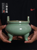 大号陶瓷烧香炉双耳炉三足炉家用室内拜佛供奉炉小香炉高脚插香炉