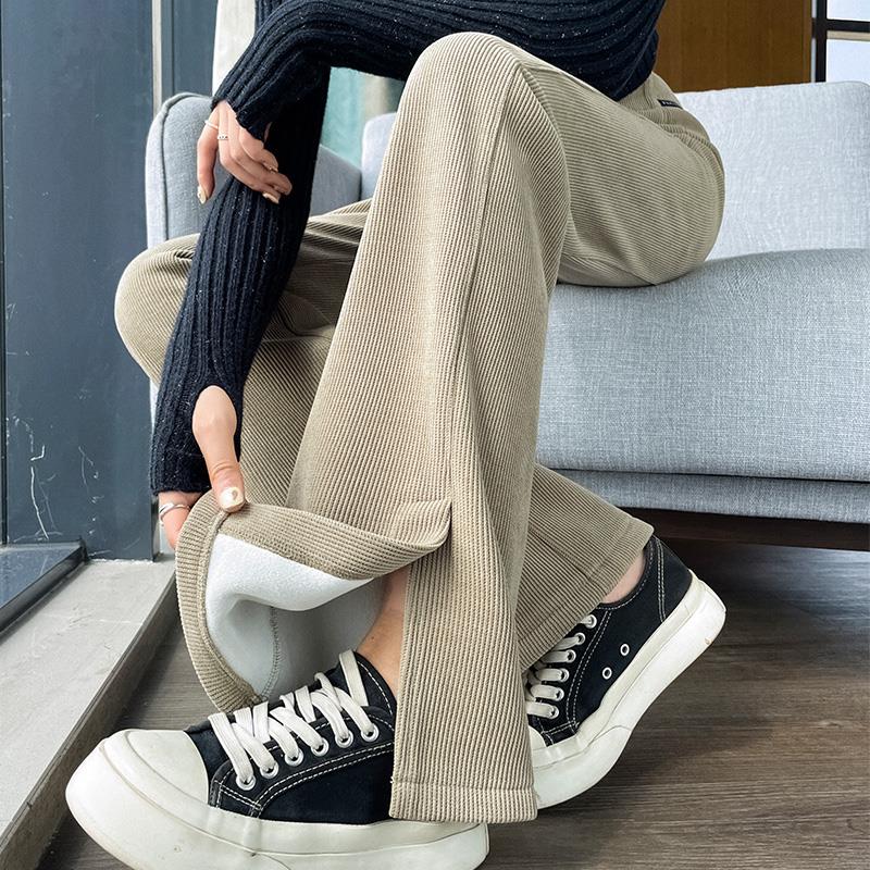 加绒雪尼尔微喇裤子女秋