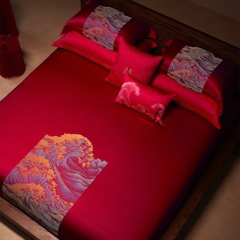 厂家直发【踏云蔷薇】长绒棉婚庆四件套全棉色织提花被套双人床品