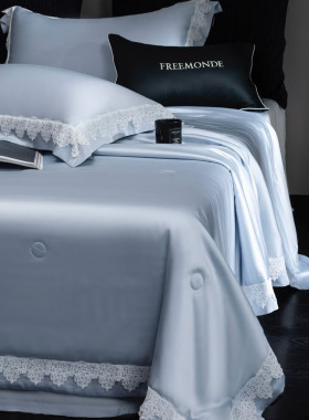 Freemonde【慕星】进口莱赛尔天丝蕾丝夏被四件套20%桑蚕丝空调被