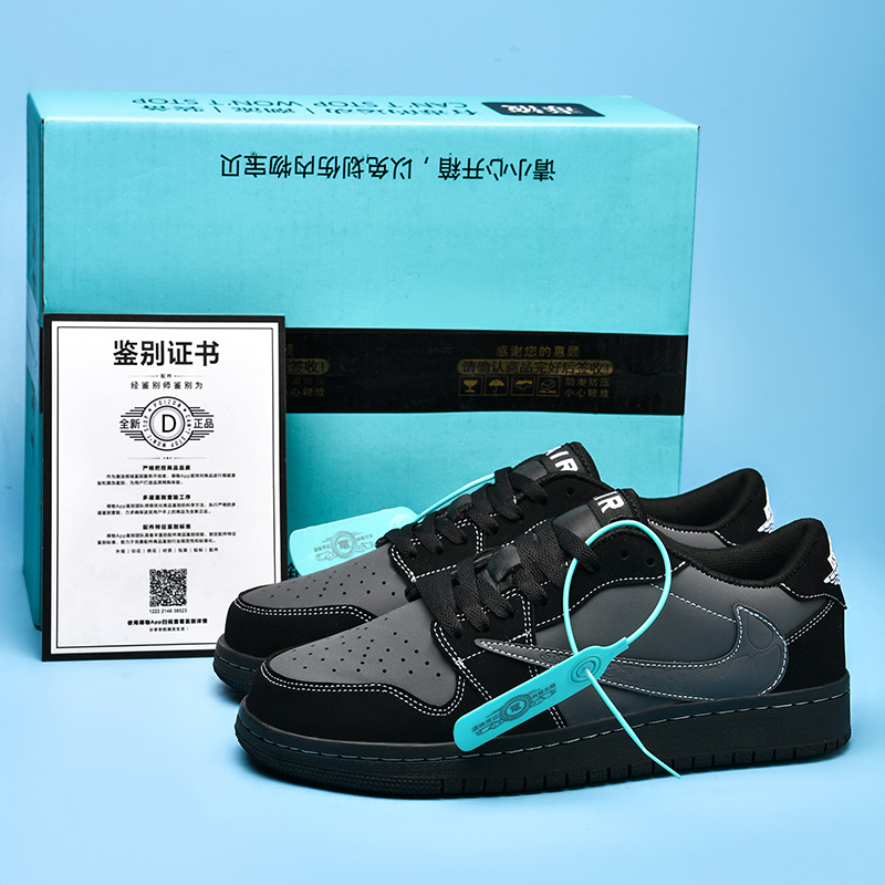 夏季烟灰正品aj男鞋低帮透气运动休闲情侣联名aj1黑武士倒钩板鞋