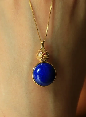 天然原矿蓝色青金石葫芦吊坠s925银镀金镶嵌复古高级轻奢不掉色