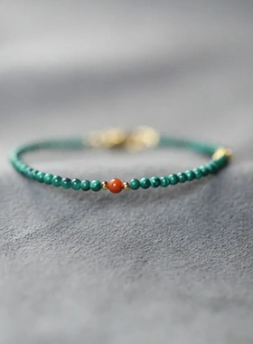 孔雀石3mm单圈手链DIY女款细小款搭配南红玛瑙简约小清新饰品